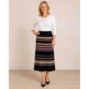Foxcroft‎ NYC Black Striped Southwestern Maxi Skirt Size S